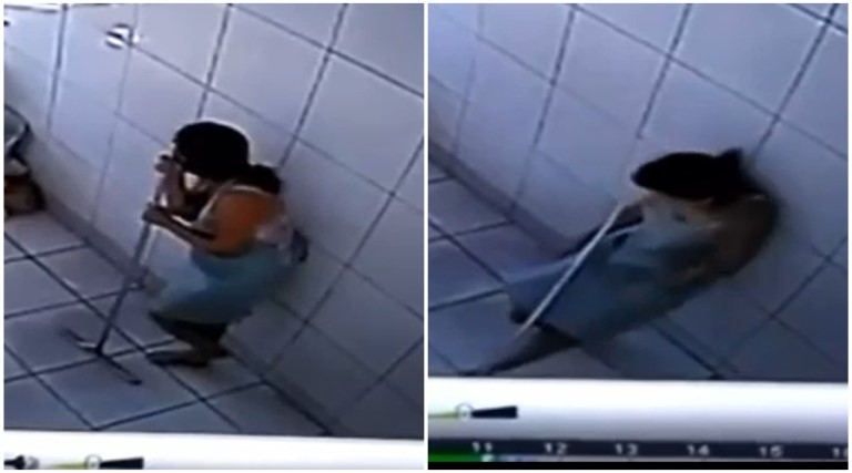 video mulher desmaia apos levar choque brutal em maquina de lavar roupa