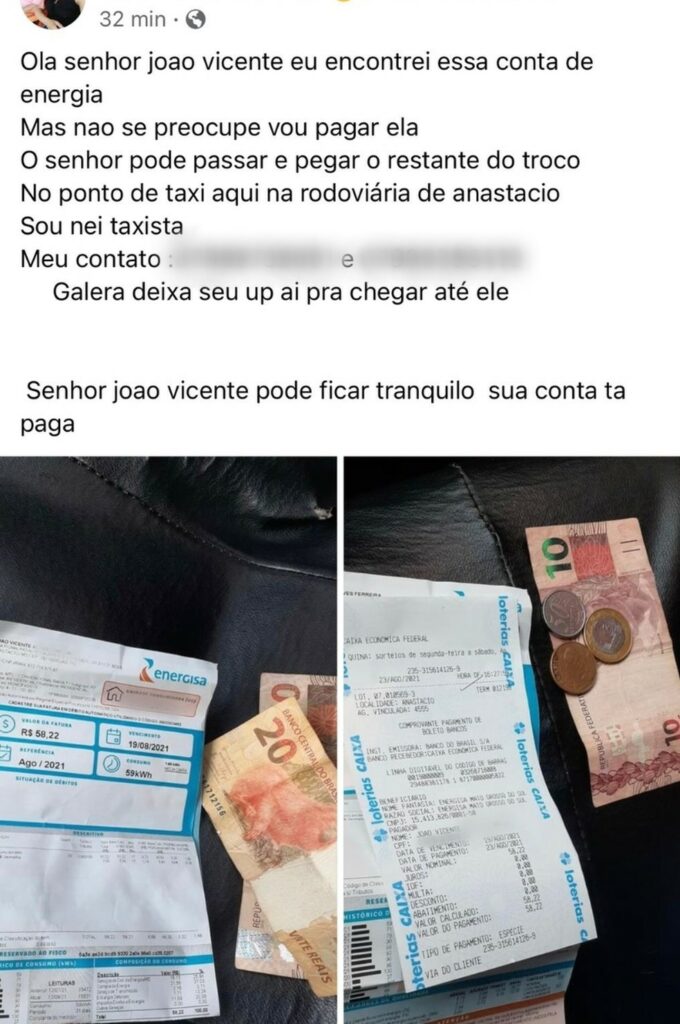 Taxista paga conta de energia após achá-la com o dinheiro na rua e devolve com troco para o dono 2 whatsapp image 2021 08 24 at 080008 1
