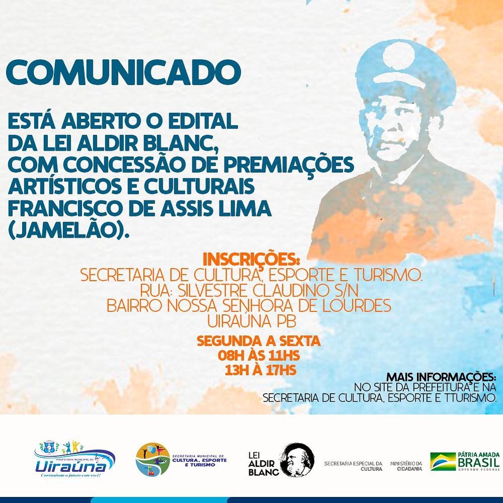 Secretaria de Cultura de Uiraúna publica edital de inscrição da Lei Aldir Blanc 2 leninha.romao 242907326 1683337801864069 5525822949648362489 n