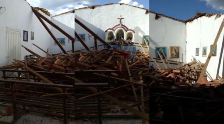 Teto de capela desaba, mas imagens de santos permanecem intactas em Diamante. Vídeo 1 teto de capela desaba mas imagens de santos permanecem intactas em diamante video