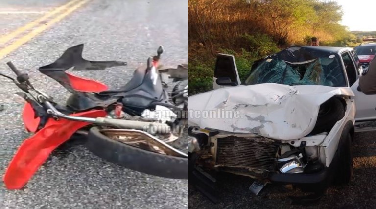 homem fica gravemente ferido em acidente envolvendo carro e moto entre ibiara e diamante