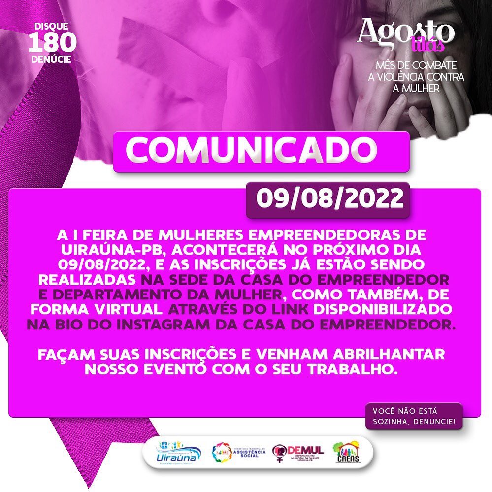 A Prefeitura Municipal de Uiraúna irá realizar no dia 09 de agosto a I Feira de Mulheres Empreendedores em Uiraúna. 2 leninha.romao 295801599 1203893443746837 2058459783262193043 n