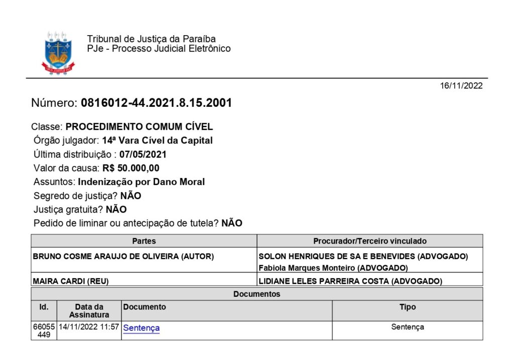 Influenciadora Maíra Cardi é condenada a pagar R$ 50 mil após ataques à honra de médico paraibano: "doutor de m****" 2 sentencamaira page 0001