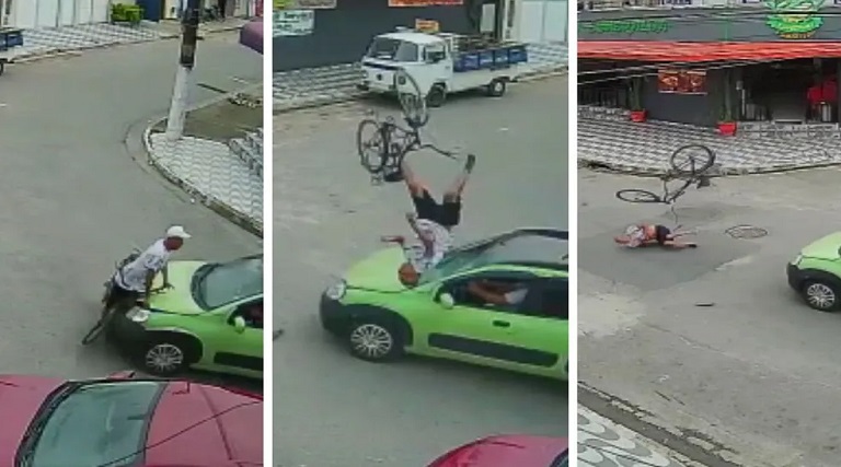 Vídeo: Ciclista é arremessado ao ser atingido em cheio por carro em cruzamento 1 video ciclista e arremessado ao ser atingido em cheio por carro em cruzamento