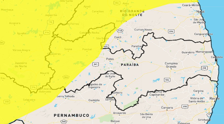 Inmet emite alerta de perigo para chuvas intensas em 64 municípios da PB; veja lista de cidades 1 inmet emite alerta de perigo para chuvas intensas em 64 municipios da pb veja lista de cidades