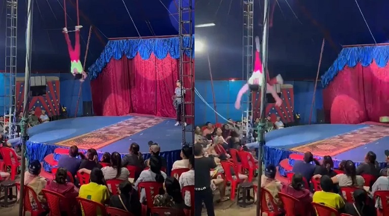 video trapezista sofre acidente durante apresentacao em circo