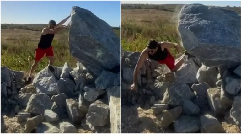 video rocha de tres toneladas cai sobre radialista que fazia selfie