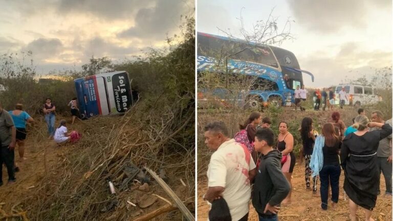 Jovem morre e 20 romeiros ficam feridos após ônibus tombar a caminho do Ceará