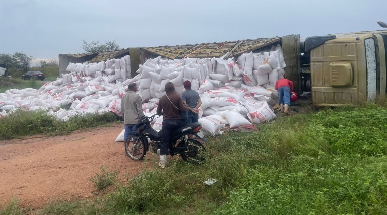 Caminhão de soja tomba na BR-230 1 Caminhão de soja tomba na BR-230