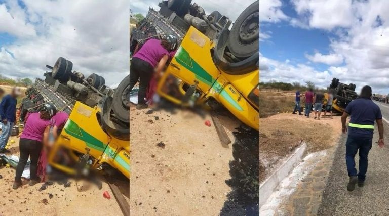 Caminhão tomba na BR-230 e deixa motorista ferido 1 Caminhao tomba na BR 230 e deixa motorista ferido