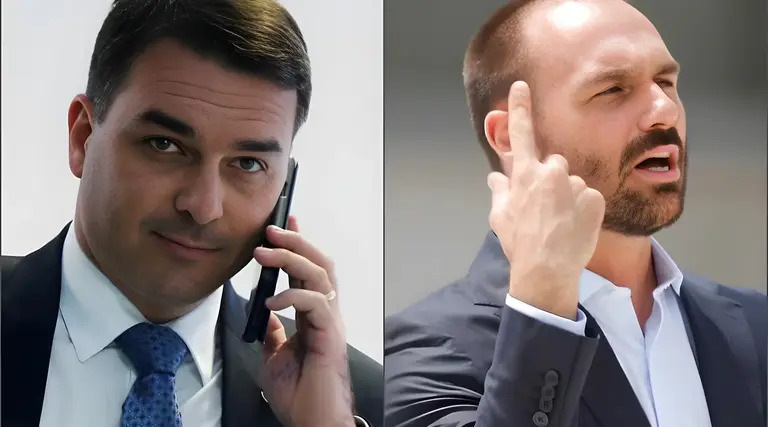 Flávio e Eduardo Bolsonaro em lados opostos sobre golpe