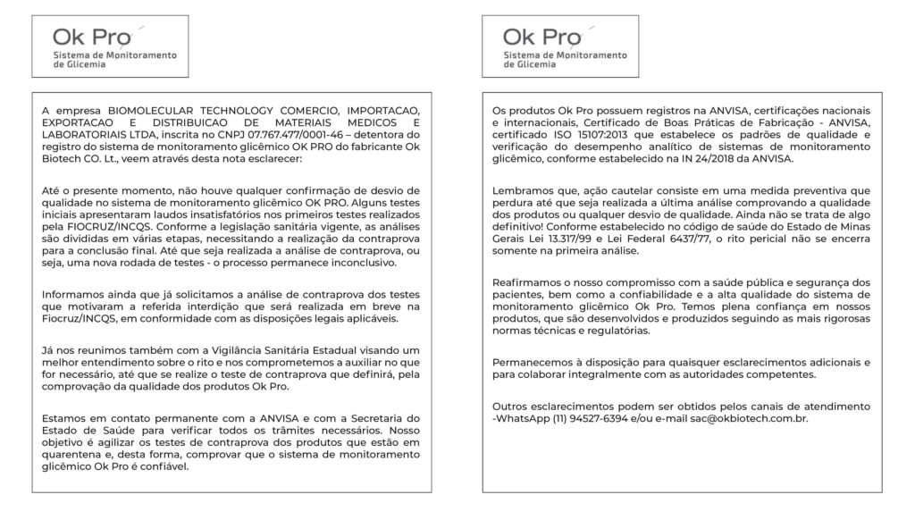 OK Pro esclarece suspensão de Glicosímetros 2 WhatsApp Image 2025 07 24 at 06.58.54