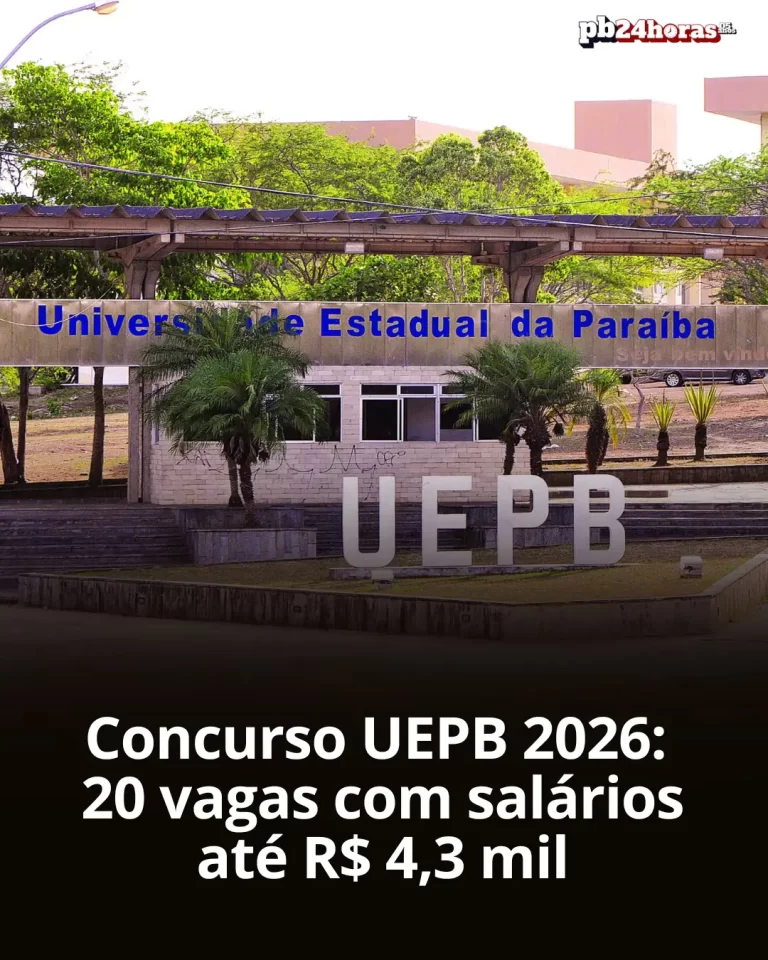 Concurso UEPB 2026 aprovado com 20 vagas para técnicos administrativos. Salários de até R$ 4.324,97