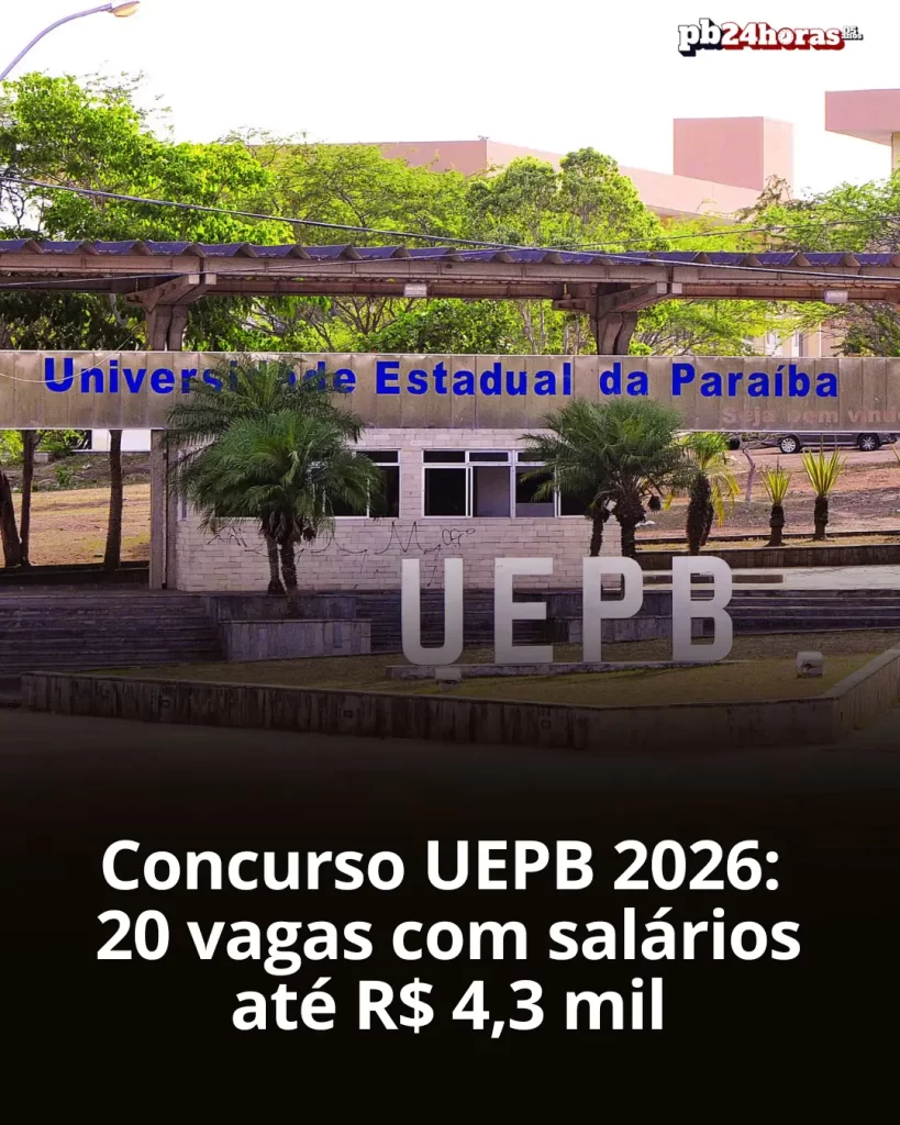 Concurso UEPB 2026 aprovado com 20 vagas para técnicos administrativos. Salários de até R$ 4.324,97
