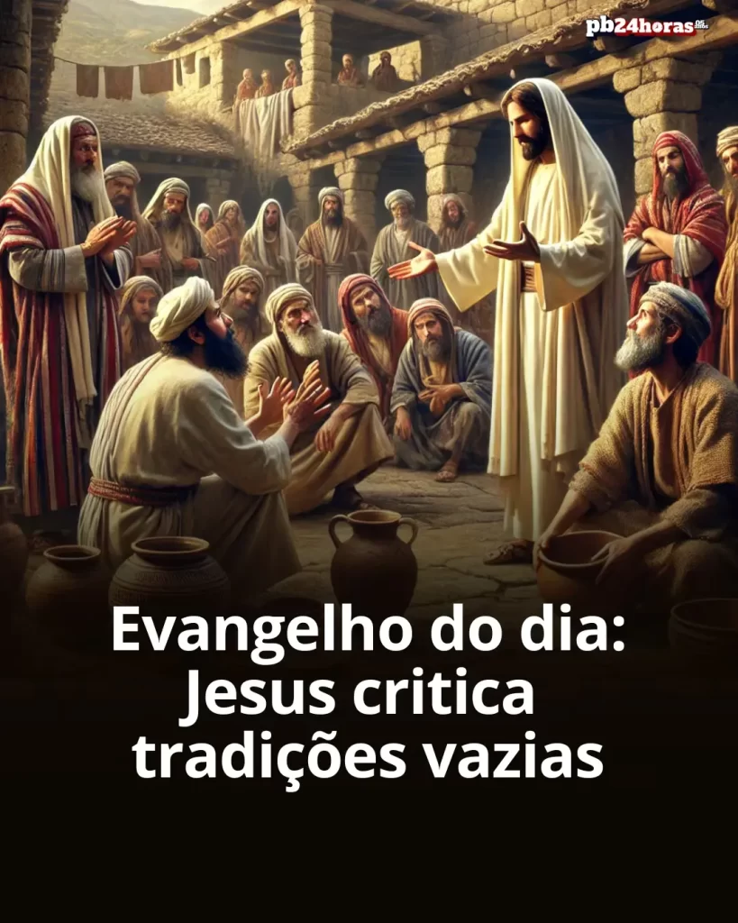 Evangelho de Marcos 7,1-13 mostra Jesus criticando fariseus por valorizarem tradições humanas acima dos mandamentos de Deus