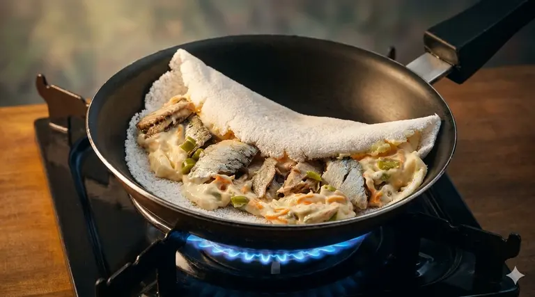 Tapioca: do café ao jantar em 7 pratos 4 Tapioca com recheio cremoso de sardinha