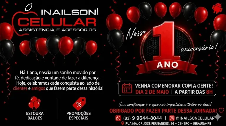 Do sonho à realidade: Inailson Celular celebra 1 ano de atuação em Uiraúna 1 Inailson Celular celebra 1 ano de atuação em Uiraúna