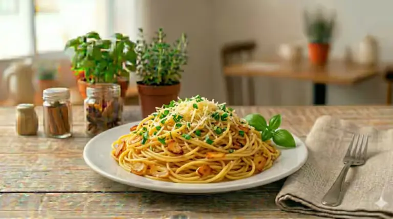 Macarrão alho e óleo com parmesão