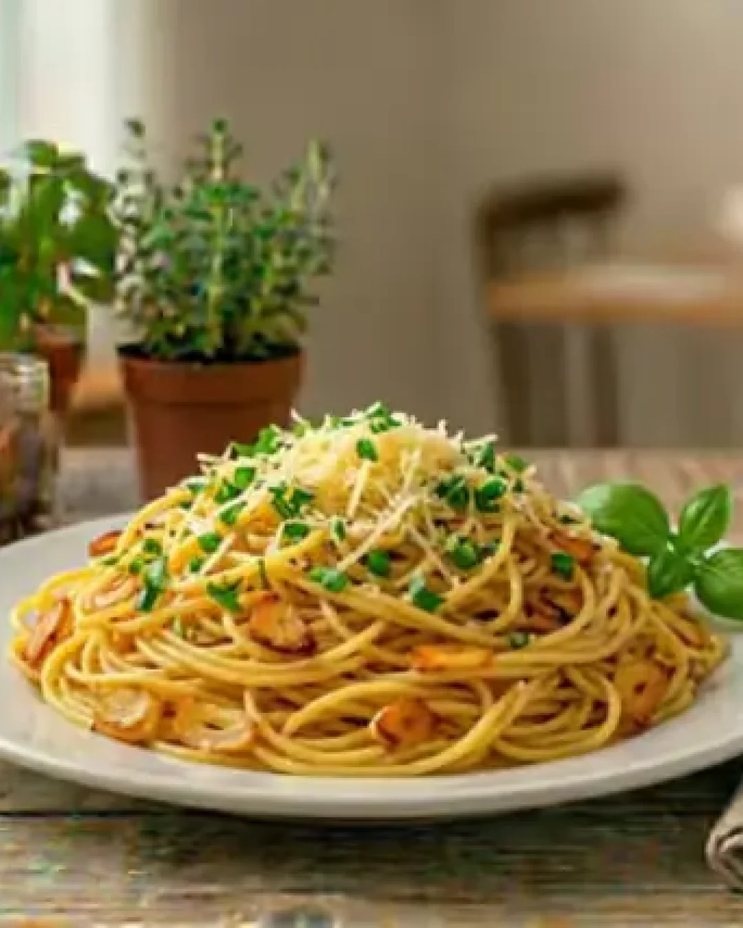 Macarrão alho e óleo com parmesão